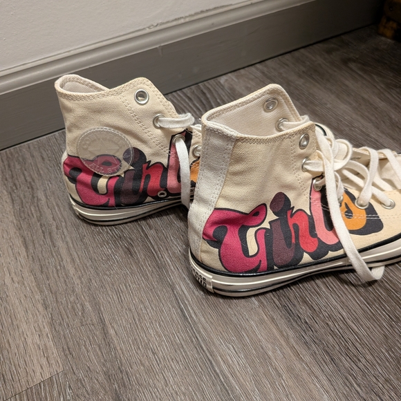 Converse Shoes - Converse Cream and Black High-Tops with Graphic Detail